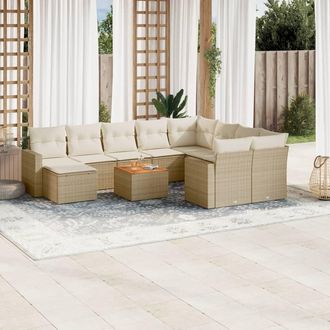 vidaXL Set De Sof&aacute;s De Jard&iacute;n 11pzas Con Cojines Rat&aacute;n Sint&eacute;tico Beige Vidaxl