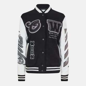 Off-white Womens Off White Meteor Embroidered Snap Button Varsity Jacket in Black/White - Size 6 UK
