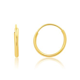 MAX + STONE Solid 14k Gold Hoop Earrings 1mm Tube Flex Continuous in 10mm-14mm (0.4-1 Inch) Diameter Gold Hoop Earrings
