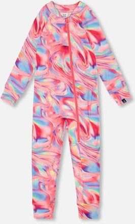 Deux par Deux Baby Girls One Piece Thermal Underwear Printed Pink Marble in Printed Marble at Nordstrom, Size 12M