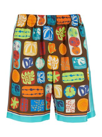 Dsquared2 Multicolor Bermuda With Elastic Waist And All-over Graphic Print In Silk Man