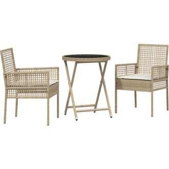 vidaXL Juego Bistro De Jard&iacute;n 3 Pcs Beige Polirat&aacute;n Vidaxl