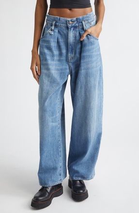 R13 Pleated Waistband Wide Leg Jeans in Concrete Blue at Nordstrom, Size 30