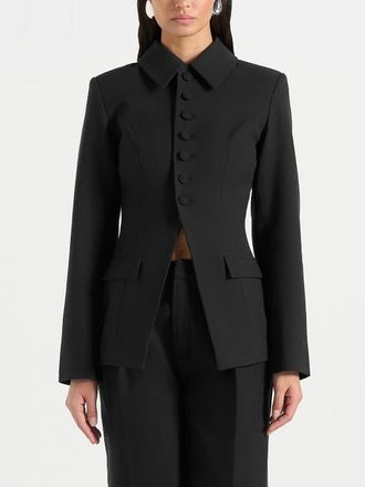 Mani&egrave;re De Voir Harper Tailored Cinch Blazer With Detachable Collar in Black at Nordstrom, Size 4
