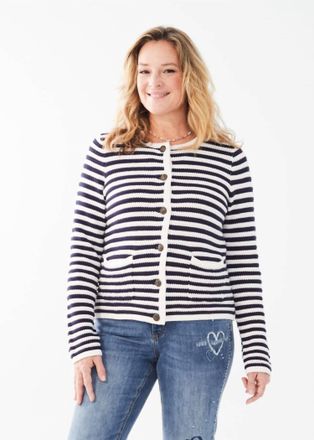 FDJ Wiley Crew Neck Cardigan In White And Navy Stripe