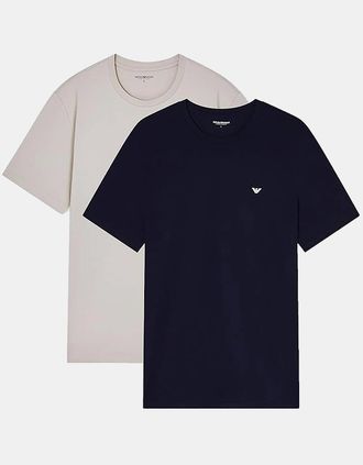 Emporio Armani Mens Emporio Armani 2-Pack Mens Crew Neck T-Shirts with Eagle Logo - Nut/Ink - Black - Size: 38