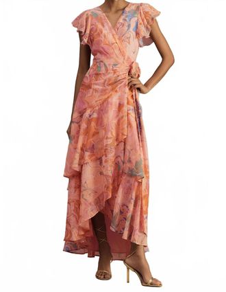 Hutch Cezza Flutter Sleeve Ruffled Wrap Maxi Dress In Pink