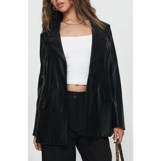 Princess Polly Ellen Oversize Faux Leather Blazer in Black at Nordstrom, Size X-Small