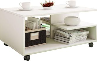 ebuy24 Mesa De Centro De Madera Vcm Simple Ruedas Suaves Dimensiones Aprox. Al. 41 X An. 80 X P. 50 Cm Mesa De Centro Enrollable - Stango L (blanco)