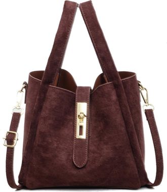 Generic Cymwer Faux Suede Bucket Bag Hasp Closure Hobo Bag Small Tote Bag for Women (Coffee) (Coffee)