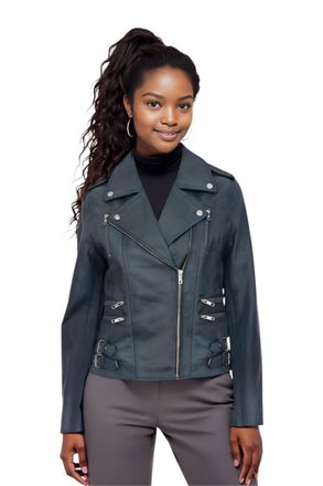 Infinity Leather Womens Teal Blue Brando Biker Jacket-Constantia Lamb Leather - Size 24 UK