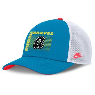 Nike Atlanta Braves Neon 90s Rise Nike Mens Dri-FIT MLB Trucker Adjustable Hat in Blue | NB520GMTATB-53M