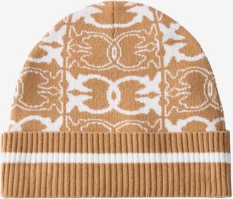 Pinko Love Birds Beanie van viscosemix - Dames - Hoeden - Beige - ONE Size - Katoen - Accessoires