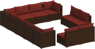 vidaXL Set De Muebles De Jard&iacute;n 12 Pzas Cojines Rat&aacute;n Sint&eacute;tico Marr&oacute;n Vidaxl