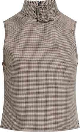 Courr&egrave;ges Buckle Houndstooth Top - Dames - Tops zonder mouwen - Beige - 2XS - Leer - Tops