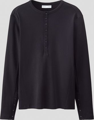 H&M Geripptes Henleyshirt aus Baumwolle - Schwarz