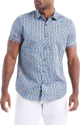 Robert Graham Codnor Short Sleeve Cotton Button-Up Shirt in Blue Multi at Nordstrom Rack, Size Small