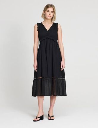 Finery Myriam Sleeveless Cotton Midi Dress in Black at Nordstrom, Size 14