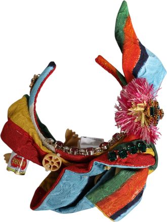 Dolce & Gabbana Womens Multicolor Floral Crystal Embellished Diadem Headband Viscose Cotton Accessory