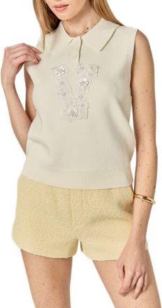 English Factory Appliqu&eacute; Knit Vest in Cream at Nordstrom, Size X-Small