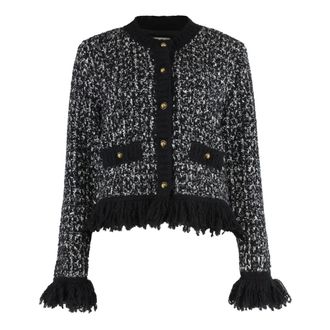 Moncler Tweed Jackets, female, Black, Size: XS Mixed Wool Cardigan