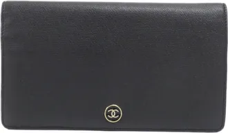Chanel Black Leather Long Wallet (Bi-Fold) (Pre-Owned)