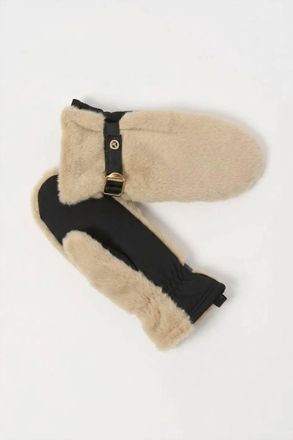 Joseph Ribkoff Belted Jewel Embellished Faux Fur Gloves In Almond
