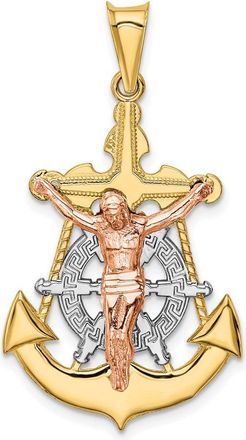 Diamond2Deal 14k Tri-Color Gold Mariner Crucifix Pendant