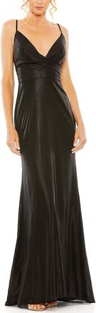Mac Duggal Metallic Faux-Wrap A-Line Gown