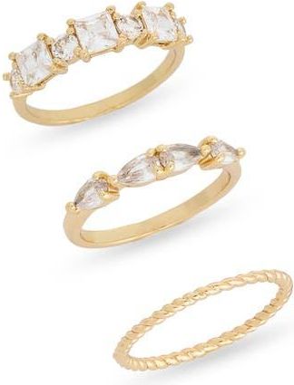 Nordstrom Rack Set of 3 Cubic Zirconia Stackable Band Rings in Clear- Gold at Nordstrom Rack, Size 8
