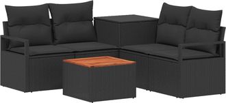 vidaXL Juego De Sof&aacute; 6 Uds. Negro Rat&aacute;n Sint&eacute;tico Y Acero Vidaxl