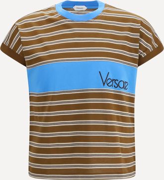 Versace T-shirt in cotone a righe con intarsio Man XL