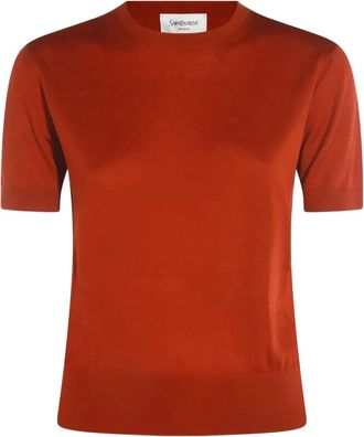 Saint Laurent Trui met ronde hals en korte mouwen - Oranje
