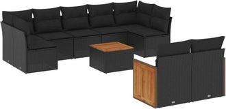 vidaXL Vidaxl - Set De Sof&aacute;s De Jard&iacute;n 10 Pzas Cojines Rat&aacute;n Sint&eacute;tico Negro