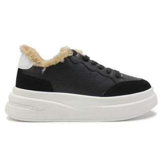 Ash Impuls Fur Leather Womens Low Top Trainers - Black Black White - Size:UK 7