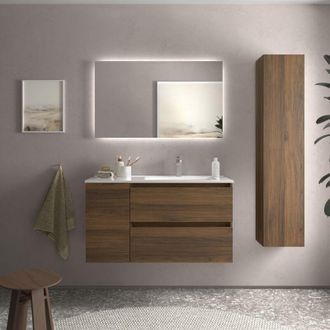 Cygnus Bath Mueble Ba&ntilde;o Bequia 90cm Y Coqueta Izq Y Lavabo Nogal 90x45x56
