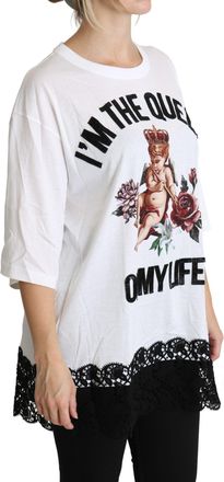 Dolce & Gabbana Womens White Angel Print Cotton Round Neck Shirt Tops Nylon