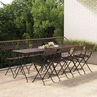 vidaXL Vidaxl - Sillas Cafeter&iacute;a Plegables 8 Uds Acero Y Rat&aacute;n Sint&eacute;tico Marr&oacute;n