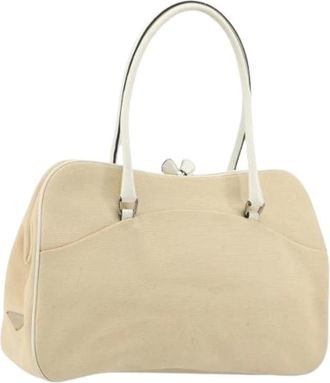 Prada Pre-owned Handbags, female, Beige, Size: ONE SIZE Pre-owned Vintage Canvas Shoulder Bag