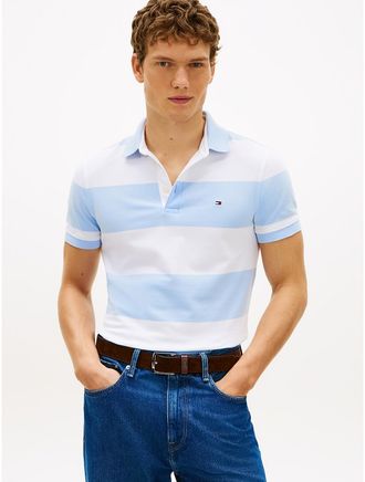 Tommy Hilfiger Mens Slim Fit Rugby-Stripe Polo - Blue - XXXL