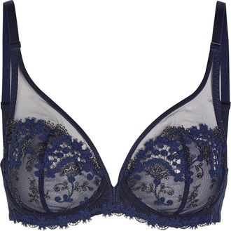 Simone P&eacute;r&egrave;le Simone P&Eacute;R&Egrave;LE Wish Floral-embroidered Tulle Plunge bra - Dark Blue - 32E