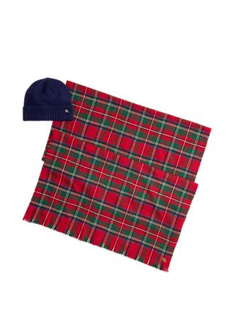 Polo Ralph Lauren tartan logo-detail beanie hat scarf set - Rosso