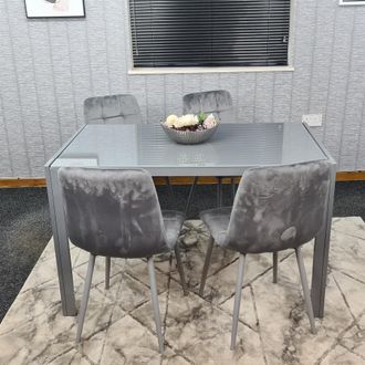 Kosy Koala Dining Table & 4 Chairs Grey Glass 4 Velvet Chairs Dining Room Furniture in Brown