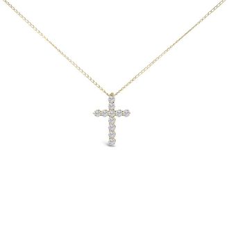 House of Brilliance 14K Yellow Gold 1/2 Cttw Lab Grown Diamond 11 Stone Cross Pendant Necklace