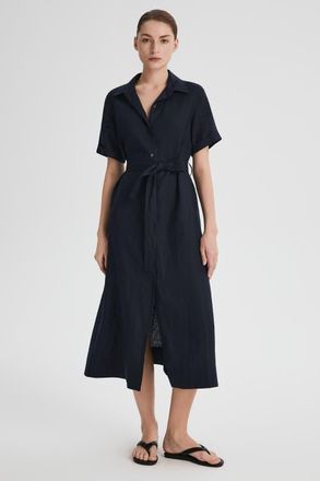 Orolay Classic Linen Maxi Dress in Navy at Nordstrom, Size X-Small