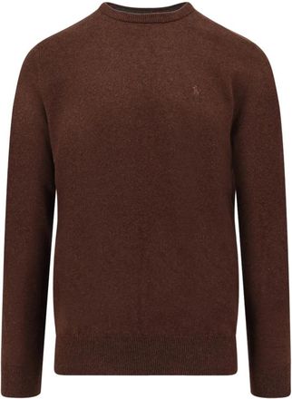 Polo Ralph Lauren Logo Geborduurde Wollen Trui - Heren - Ronde hals truien - Bruin - 2XL - Wol - Truien & Vesten
