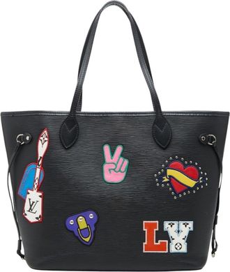 Louis Vuitton Black Multi-Color Purple Leather Shoulder Bag Tote Bag (Pre-Owned)