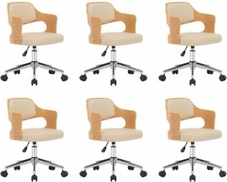 vidaXL Sillas De Comedor Giratorias 6 Uds Madera Curvada Cuero Crema Vidaxl