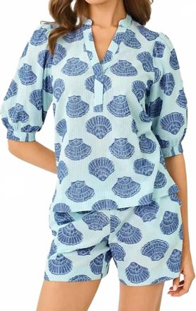 Lilly Pulitzer Kilah Short In Day Dream Blue Seashell Jacquard Yarn Dyed Stripe