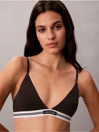 Calvin Klein Womens Cotton Stretch Jacquard Logo Patch Lightly Lined Triangle Bralette - Black - XL